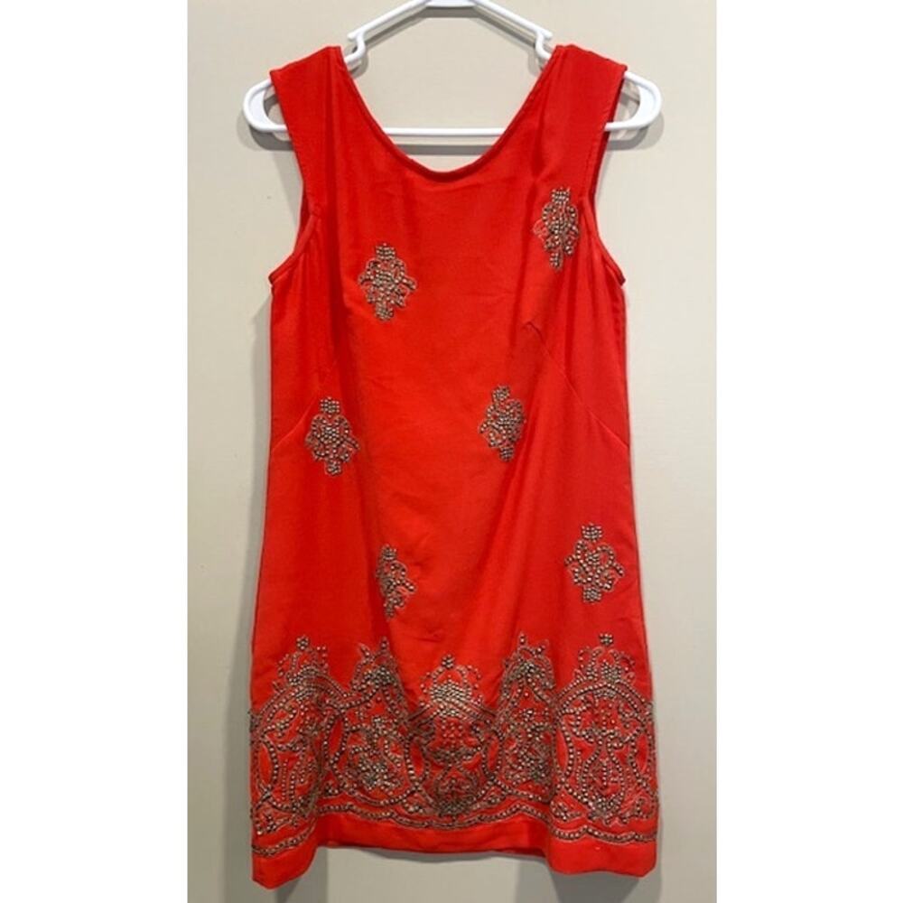 Yoana Baraschi Women Beaded Embellished Sleeveless Orange Dress Sz 4